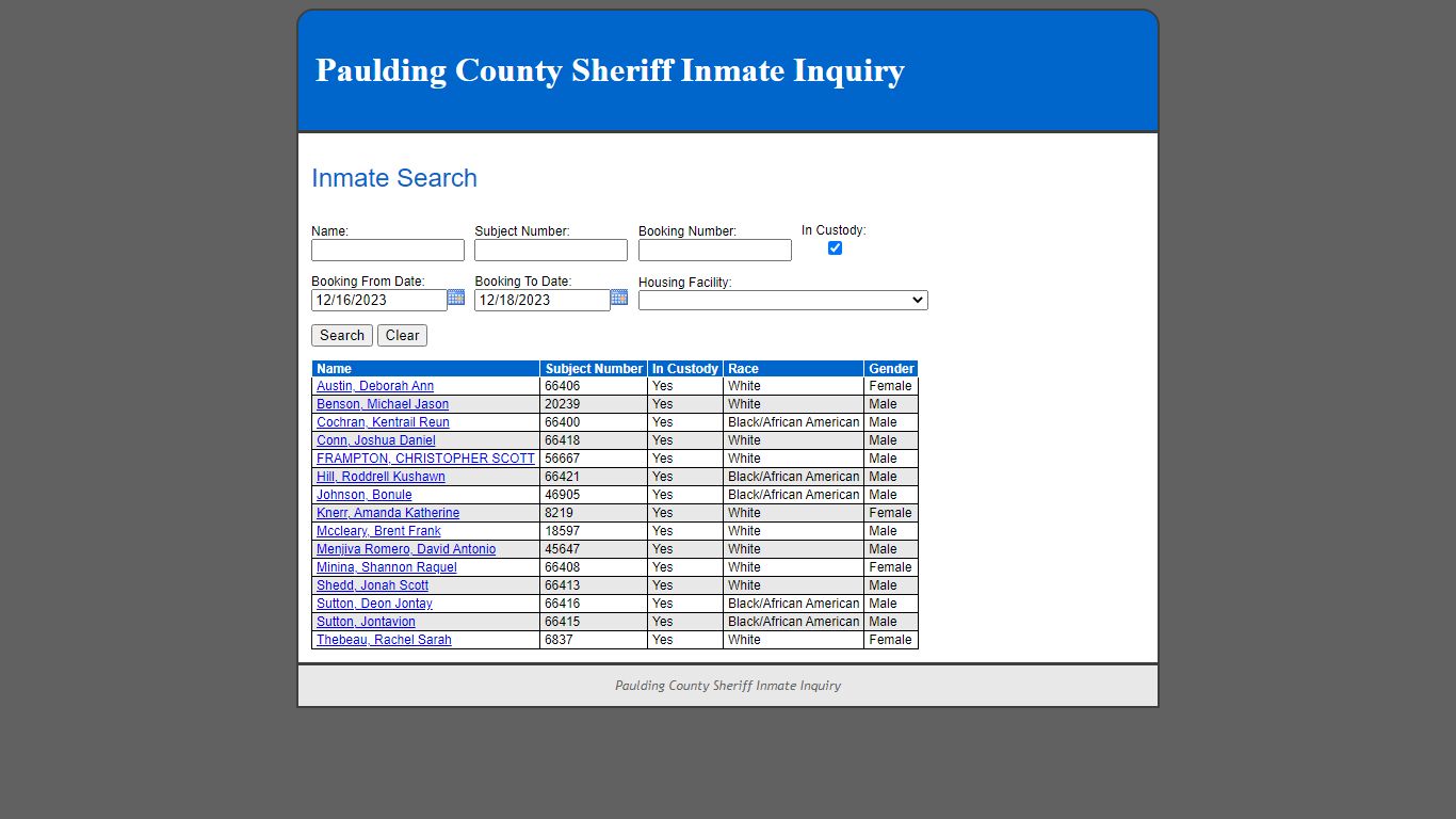 Inmate Search - Paulding County, Georgia